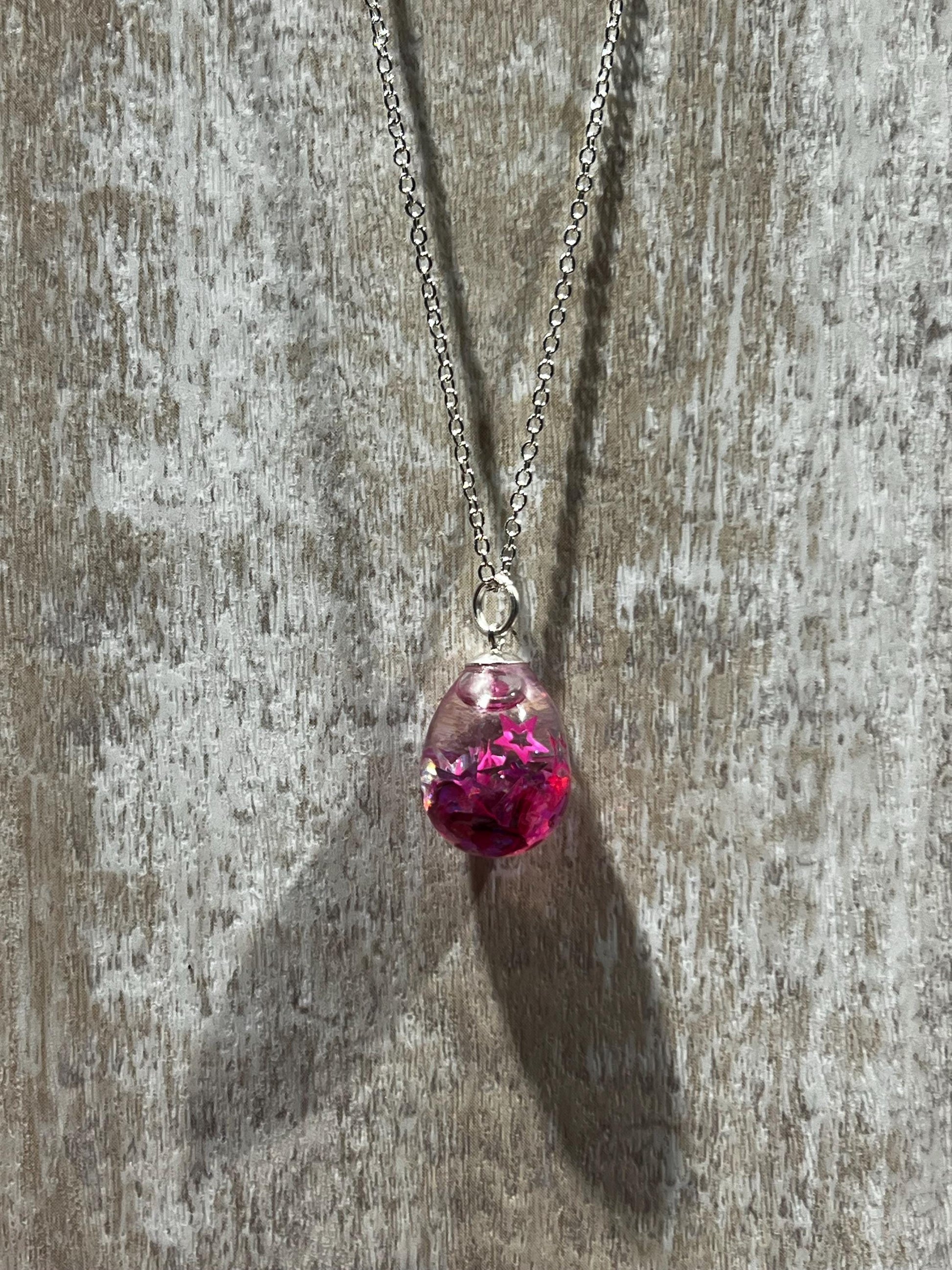 Teardrop Bauble Pink Dream Necklace | Personal Snow Globe Necklace