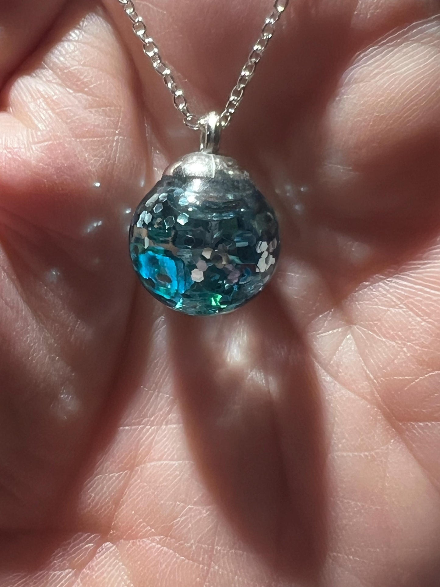 Blue Green Mother of Pearl Bauble Necklace | Personal Snow Globe Necklace