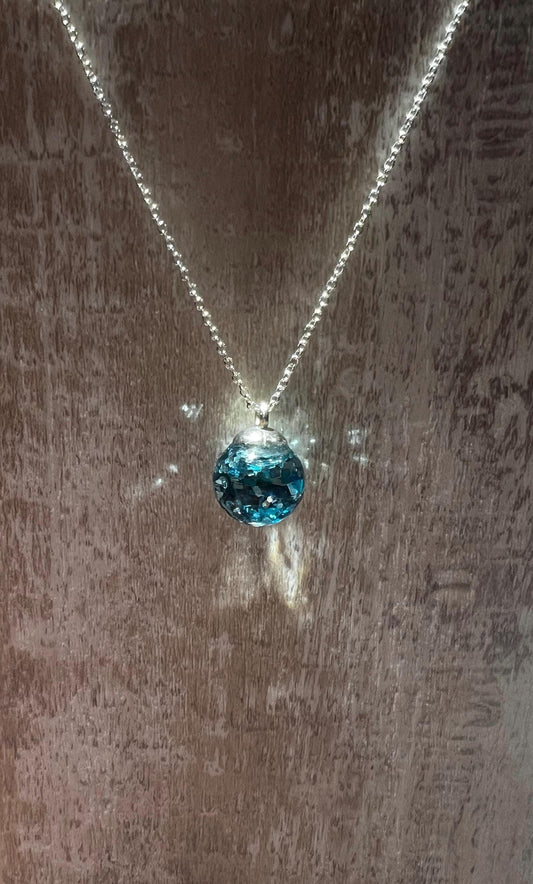 Blue Green Mother of Pearl Bauble Necklace | Personal Snow Globe Necklace