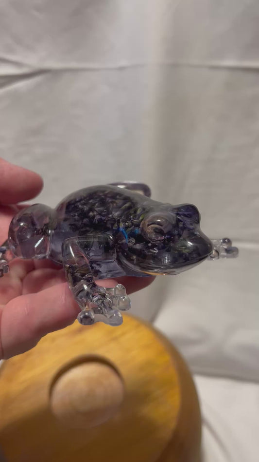 Lavender Resin Frog – Botanical Frog Figurine – Handmade Woodland Decor